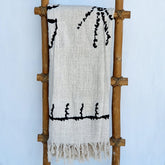 Black & White Abstract Pattern Cotton Throw with Fringe | 240×125cm